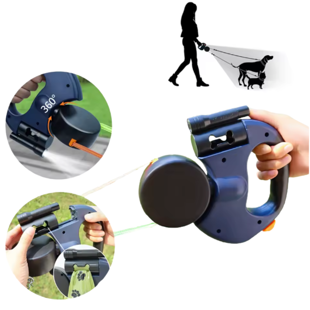 🐾 Correa Retráctil Doble Flexi360™ – Pasea a tus dos perros sin enredos